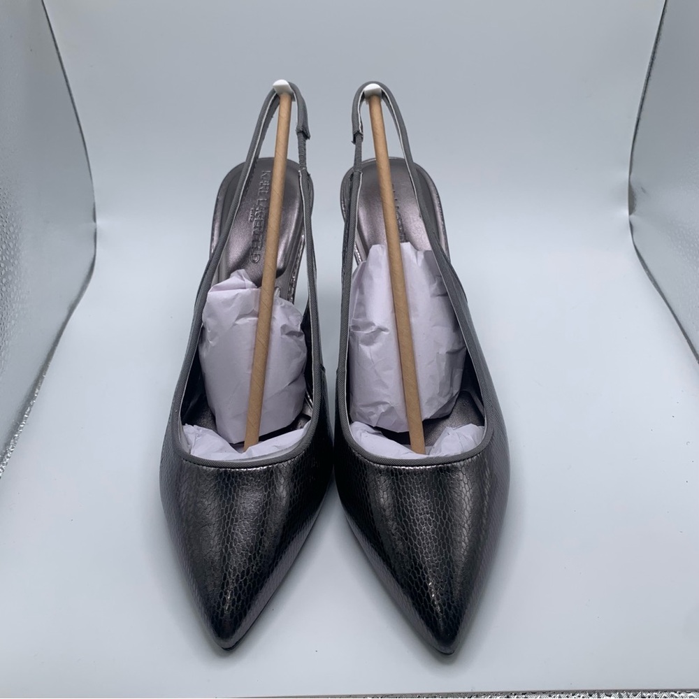 NWB Karl Lagerfeld Rosalyn Slingback Pump dark slate snake print 9.5 M EU 40.5 - Picture 6 of 10